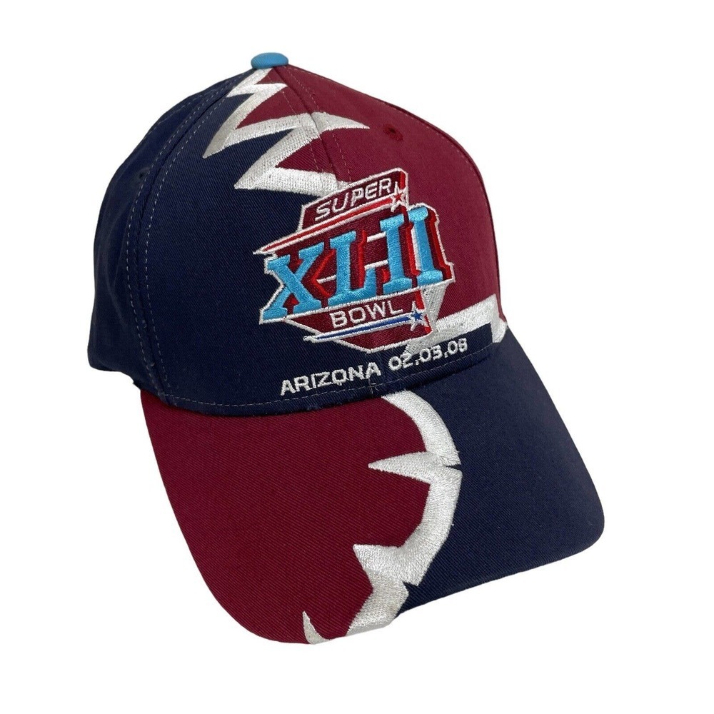 Super Bowl Hat Sharktooth XLII Mens Blue Red Snap Adjustable Cotton NFL Sports